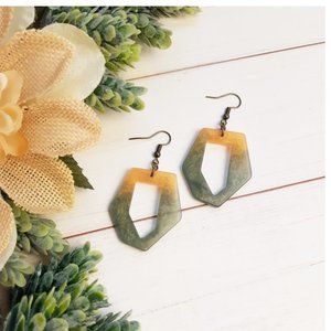 Handmade Earrings Autumn Gold and Olive Green Geometric Dangle Earrings